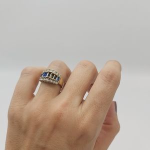 30% off/3 CZ Diamond ring | Man made sapphire ring | Vintage inspired ring